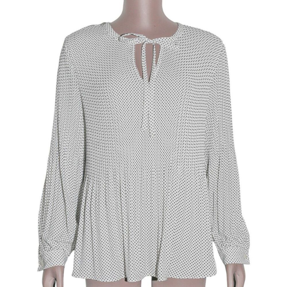 Women’s Pleated Polka Dot Long Sleeve Blouse Office‎ Top Size Medium